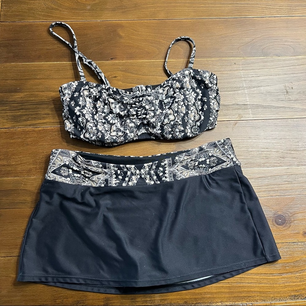 Athleta Bikini Skirt Skort Black Brown 34D/DD S